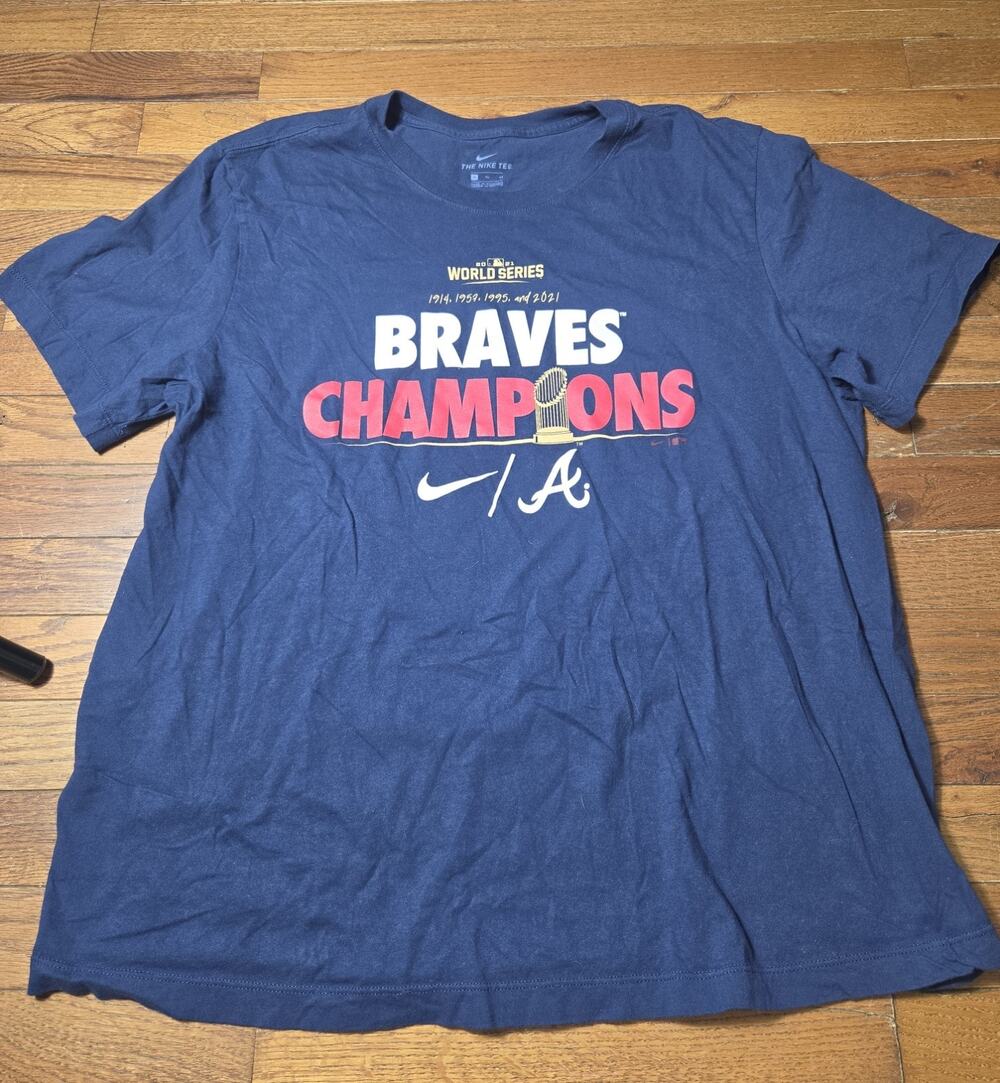 Nike Atlanta Braves 2021 World Series Champions T Shirt Mens XL Navy MLB